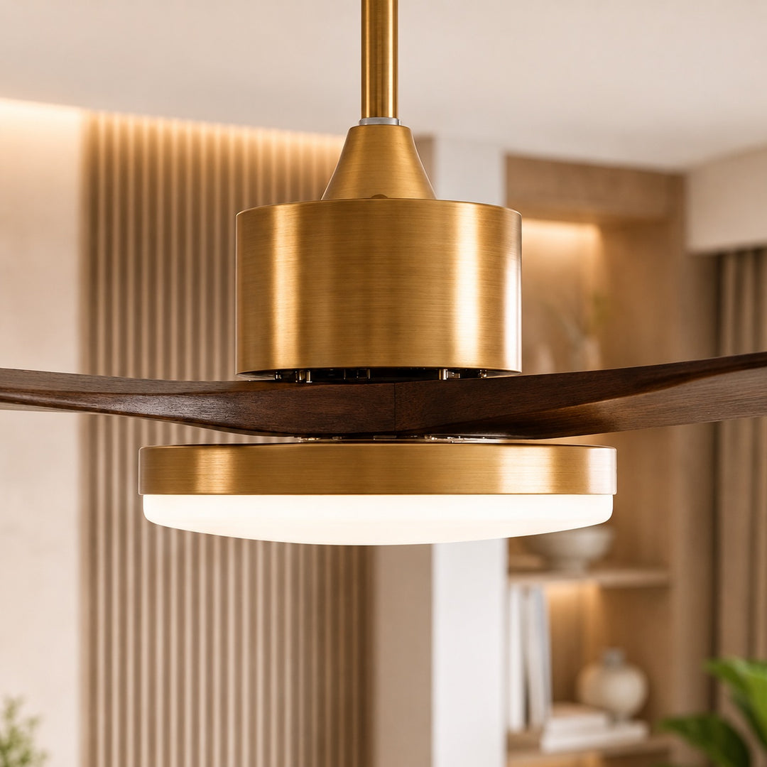 Modern Ceiling Fan with Lights Flush Mount Wooden Blades Integrated LED 6-Speed Control