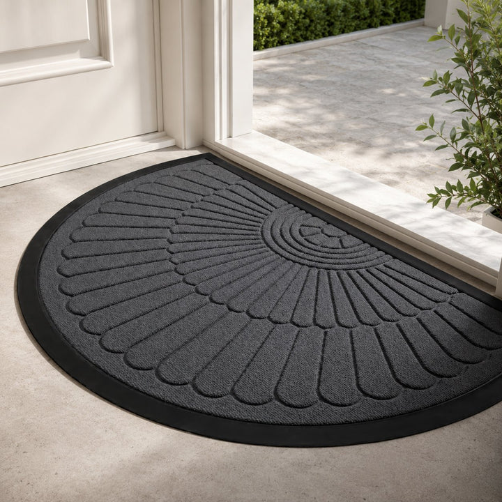 Half-Circle Outdoor Door Mat Non-Slip Polyester Dirt Trapping Design for Indoor Entryways