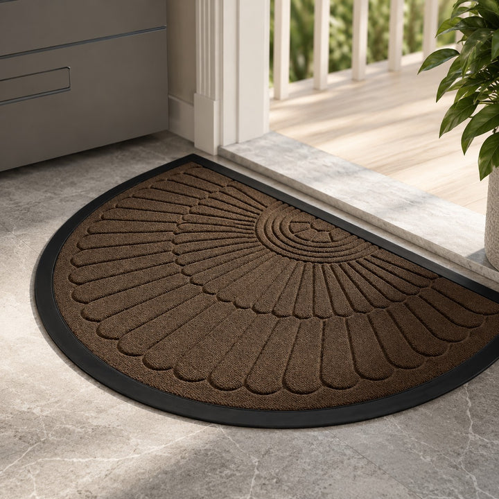 Half-Circle Outdoor Door Mat Non-Slip Polyester Dirt Trapping Design for Indoor Entryways