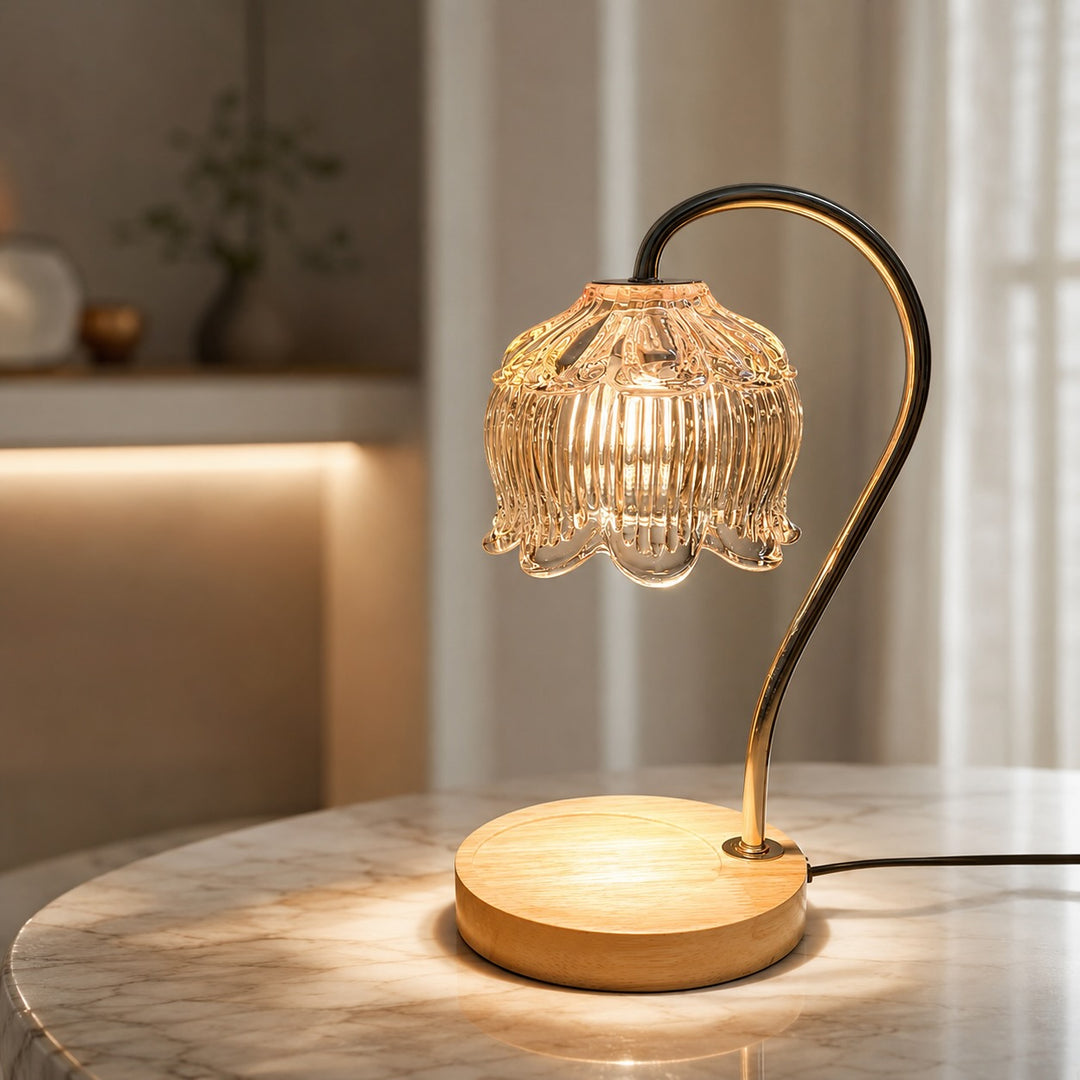 Modern Glass Candle Warmer Lamp Adjustable Dimmer LED Light for Cozy Ambiance and Safe Fragrance