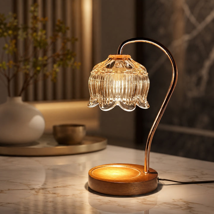 Modern Glass Candle Warmer Lamp Adjustable Dimmer LED Light for Cozy Ambiance and Safe Fragrance