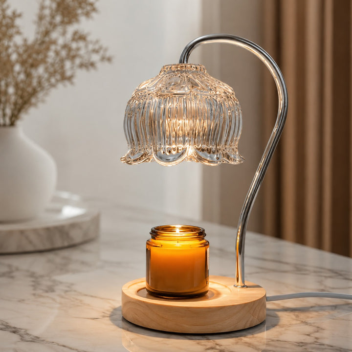 Modern Glass Candle Warmer Lamp Adjustable Dimmer LED Light for Cozy Ambiance and Safe Fragrance