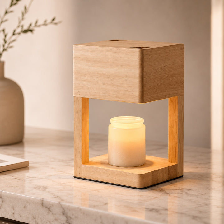Modern Candle Warmer Lamp Table Light Adjustable Wood Base Ambient Glow