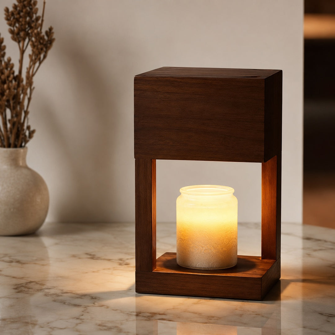 Modern Candle Warmer Lamp Table Light Adjustable Wood Base Ambient Glow