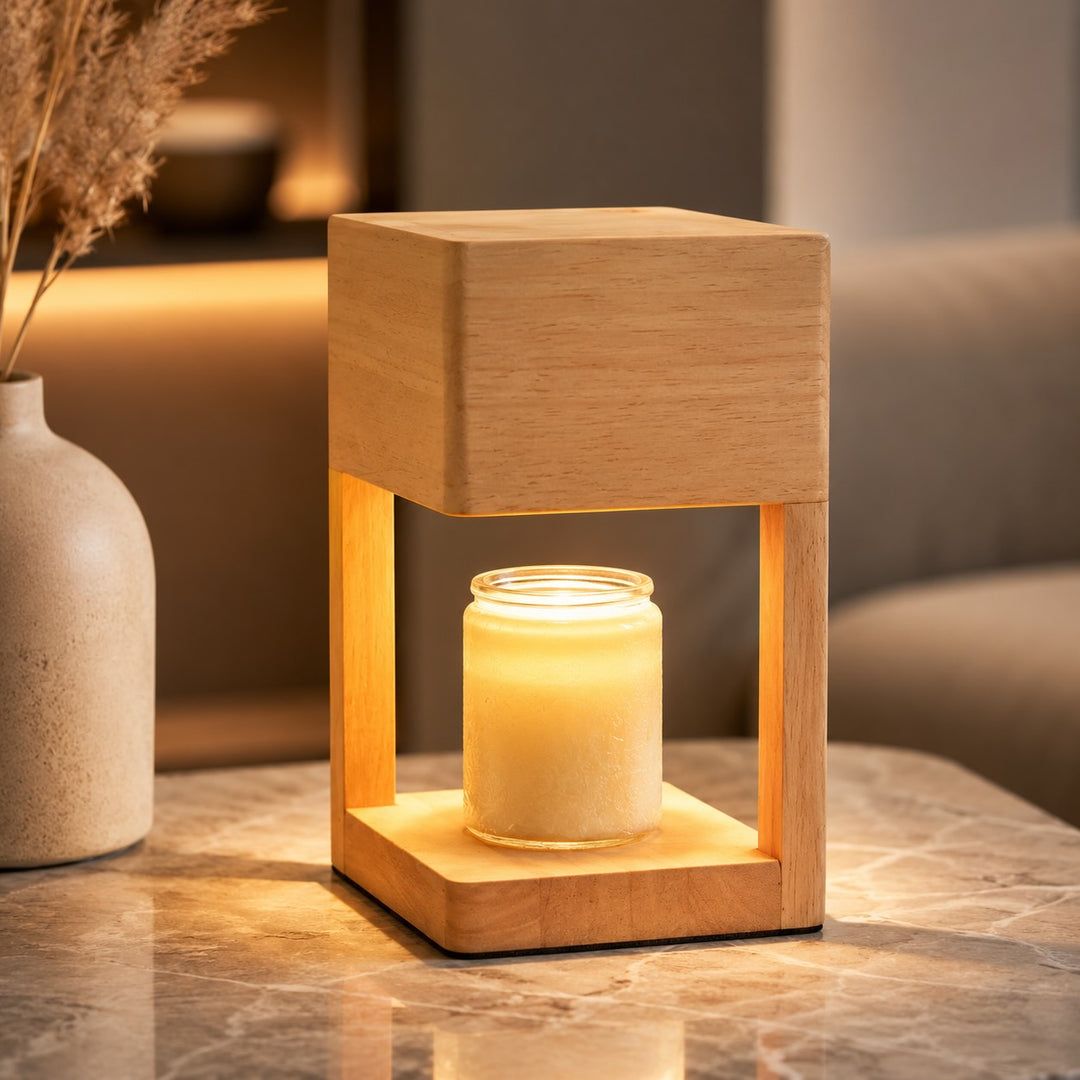 Modern Candle Warmer Lamp Table Light Adjustable Wood Base Ambient Glow