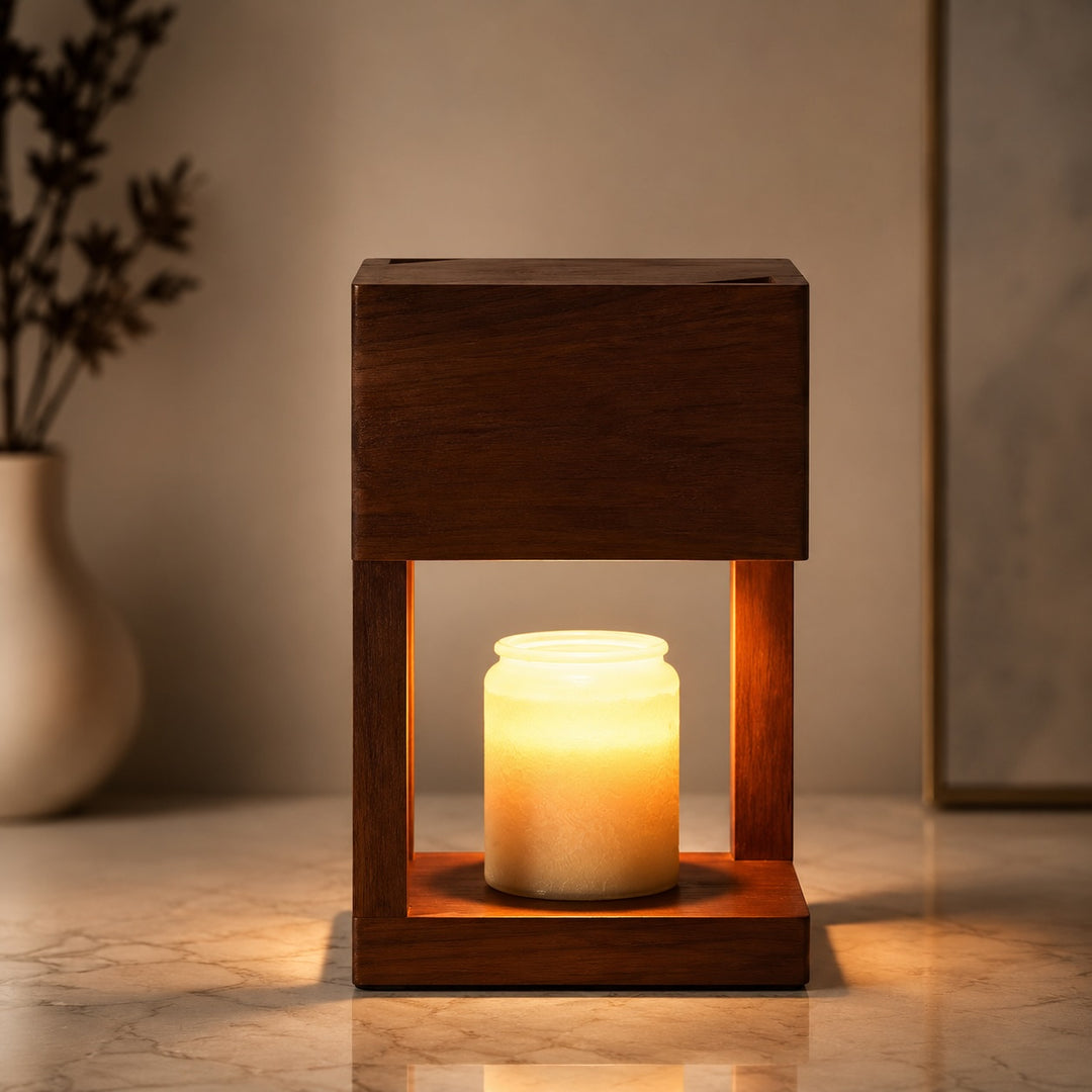 Modern Candle Warmer Lamp Table Light Adjustable Wood Base Ambient Glow