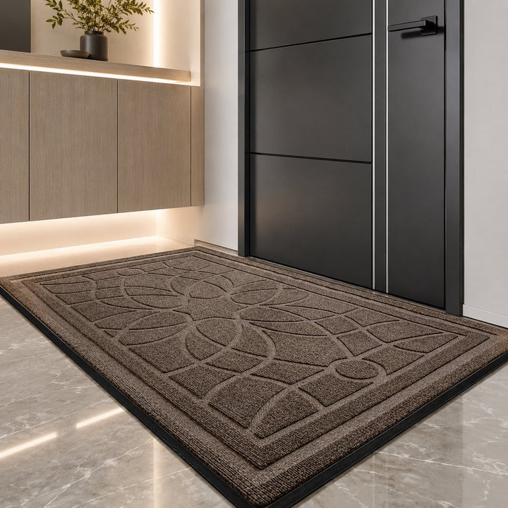 Modern Mandala Pattern Door Mat Non-Slip Backing for Indoor Outdoor Use Durable Fabric