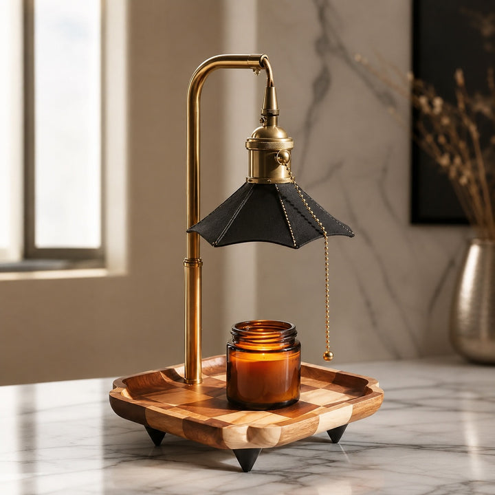 Modern Adjustable Candle Warmer Lamp Table Light Wood Brass Ambient LED Lighting