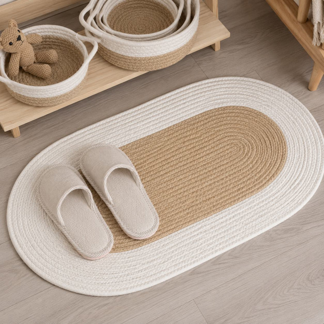 Boho Washable Oval Rug Soft Hemp Handmade Durable Natural