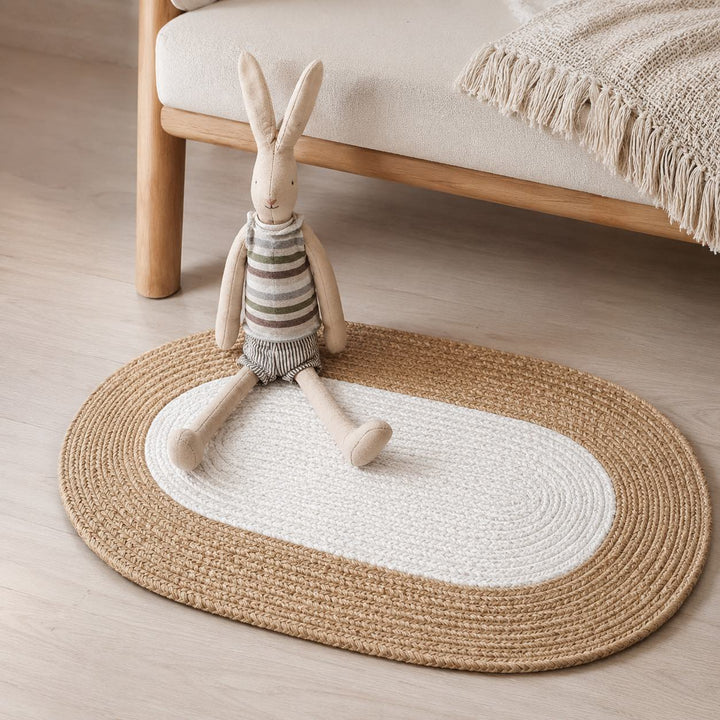 Boho Washable Oval Rug Soft Hemp Handmade Durable Natural