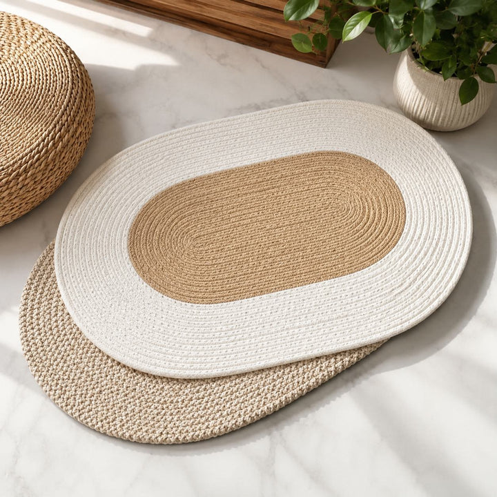 Boho Washable Oval Rug Soft Hemp Handmade Durable Natural