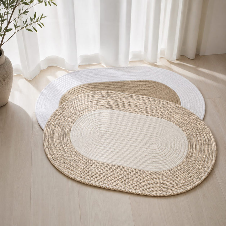 Boho Washable Oval Rug Soft Hemp Handmade Durable Natural