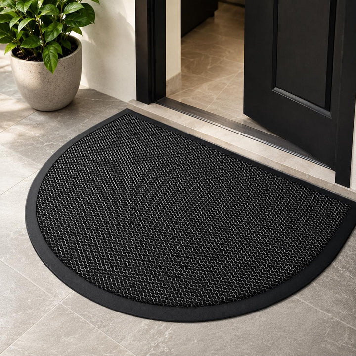 Contemporary Semi Circle Doormat Non-Slip Polyester Indoor Outdoor Entrance Mat