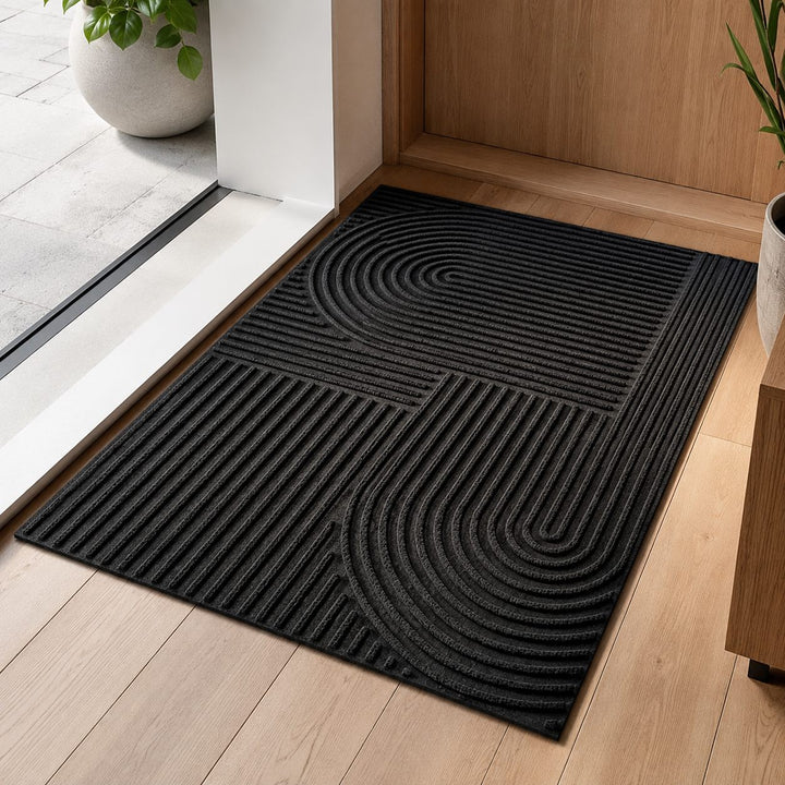 Modern Ribbed Outdoor Door Mat Microfiber PVC Lightweight Absorbent for Easy Cleaning