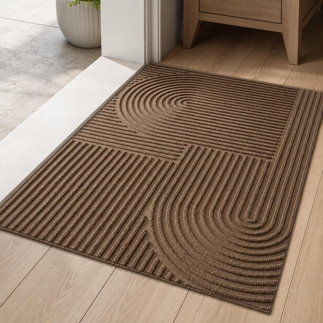 Modern Ribbed Outdoor Door Mat Microfiber PVC Lightweight Absorbent for Easy Cleaning