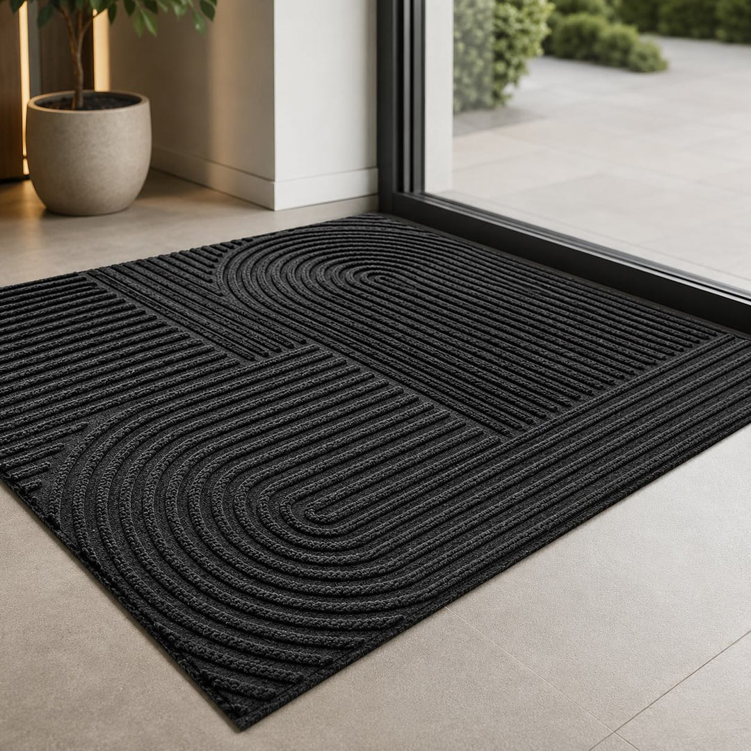 Modern Ribbed Outdoor Door Mat Microfiber PVC Lightweight Absorbent for Easy Cleaning