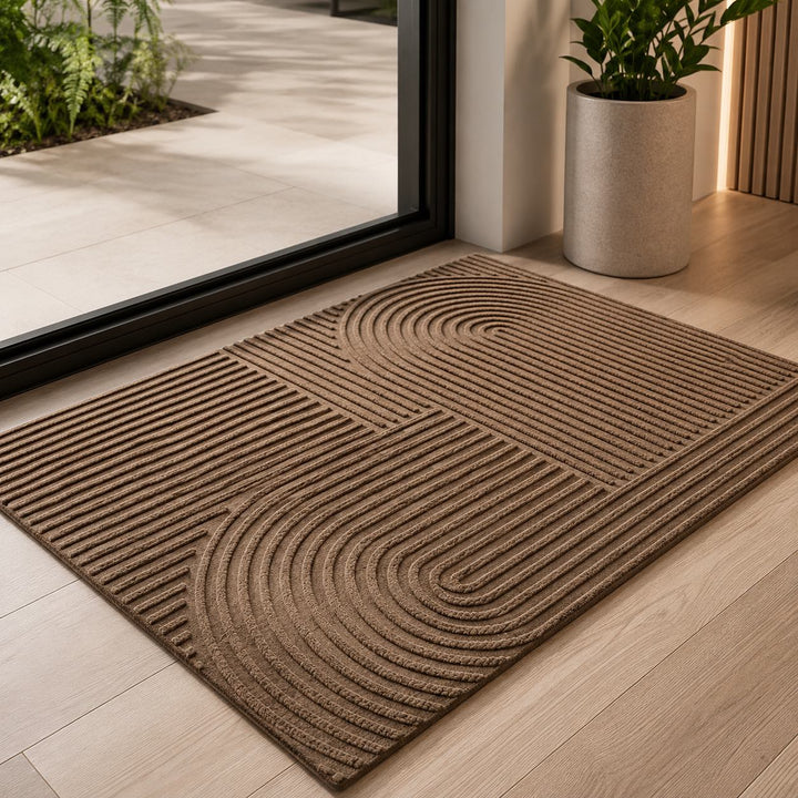 Modern Ribbed Outdoor Door Mat Microfiber PVC Lightweight Absorbent for Easy Cleaning