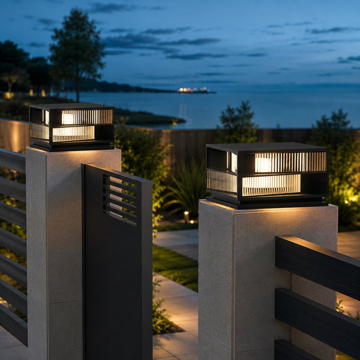 Modern Solar Garden Lights Wall Mounted Stainless Steel LED Waterproof Adjustable Height