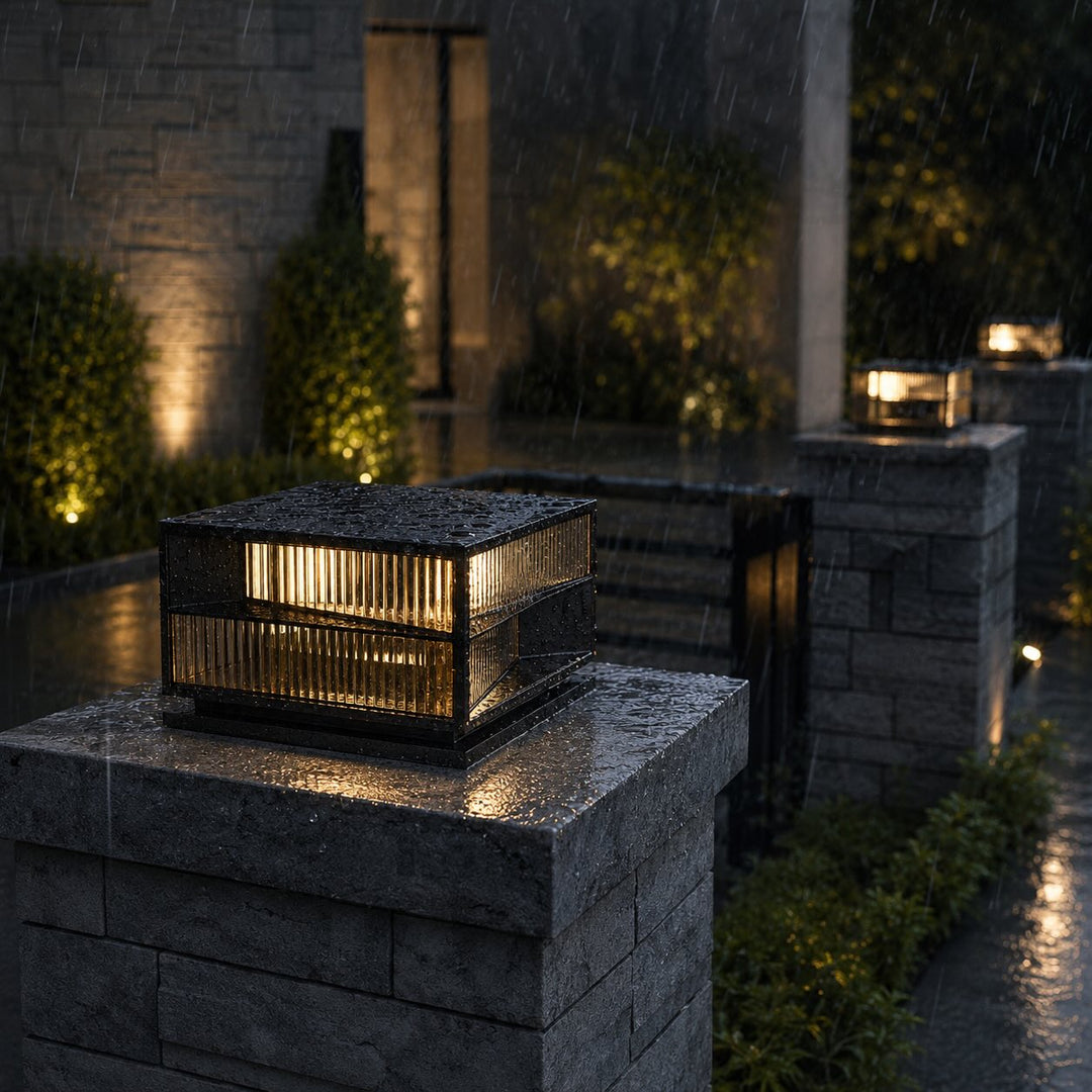 Modern Solar Garden Lights Wall Mounted Stainless Steel LED Waterproof Adjustable Height