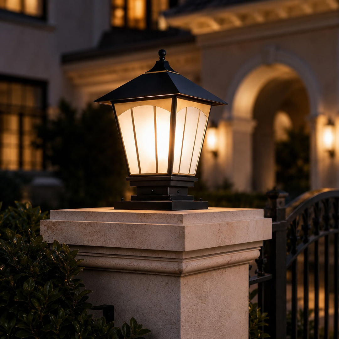 Modern Outdoor Pillar Light Wall Mounted Solid Copper Glass Shade IP55 Waterproof E27 Compatible