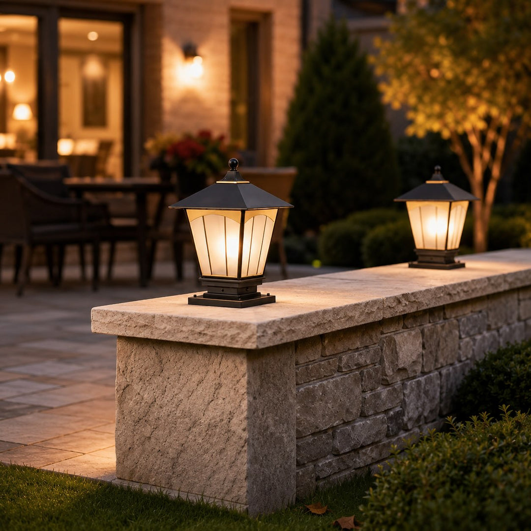 Modern Outdoor Pillar Light Wall Mounted Solid Copper Glass Shade IP55 Waterproof E27 Compatible