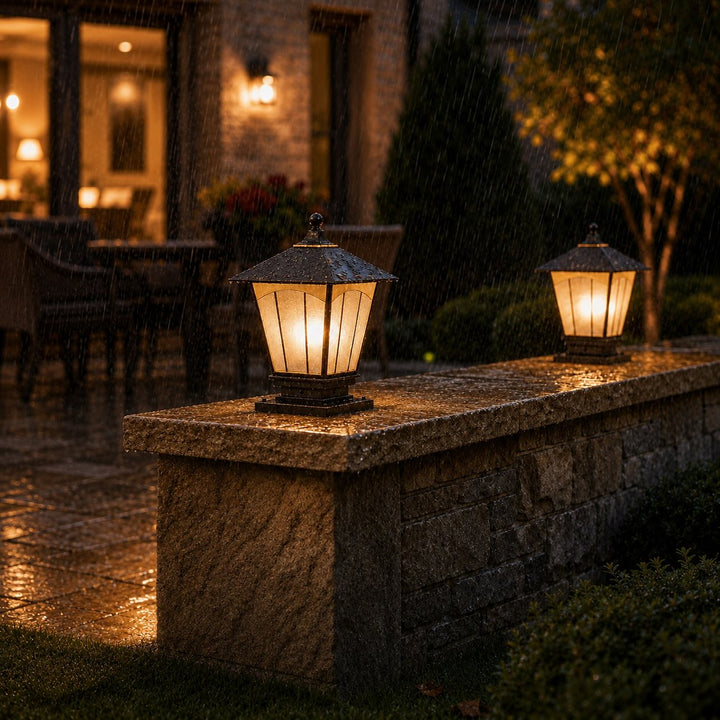 Modern Outdoor Pillar Light Wall Mounted Solid Copper Glass Shade IP55 Waterproof E27 Compatible