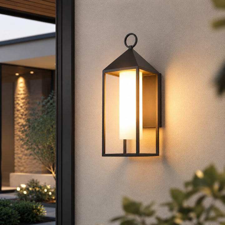 Modern Rustic Outdoor Wall Light Waterproof Die-Cast Aluminum LED 3000K Rectangular Lantern