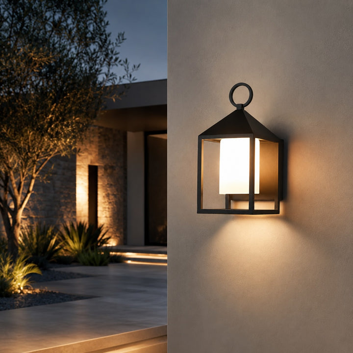 Modern Rustic Outdoor Wall Light Waterproof Die-Cast Aluminum LED 3000K Rectangular Lantern