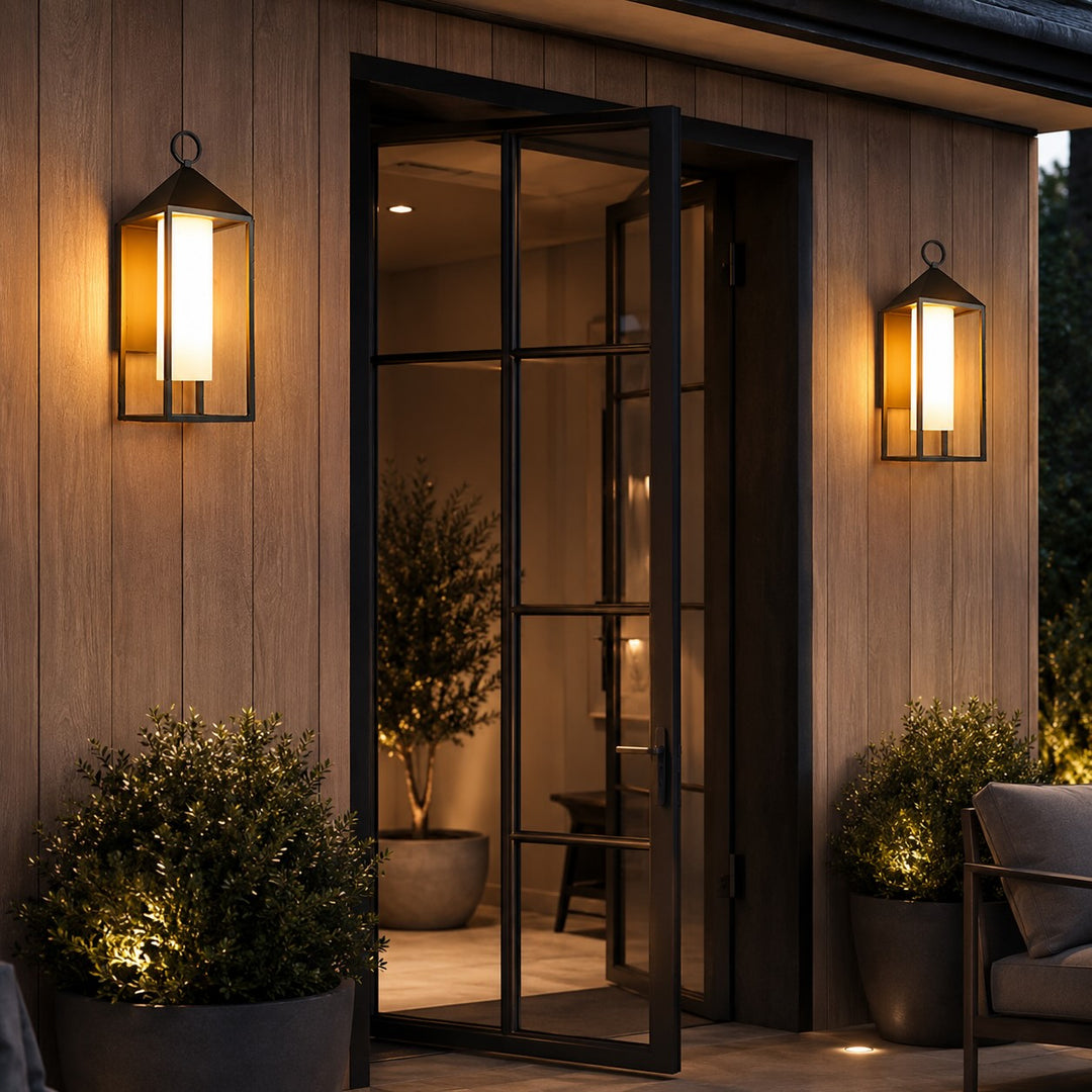 Modern Rustic Outdoor Wall Light Waterproof Die-Cast Aluminum LED 3000K Rectangular Lantern