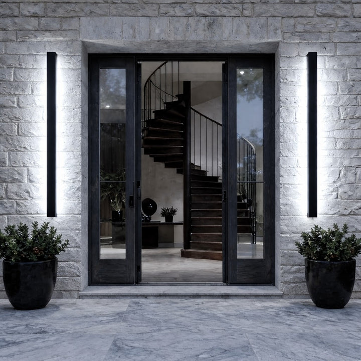 Black Modern Outdoor Wall Light Linear Design Wall Mounted Iron LED Dimmable Waterproof for Porch