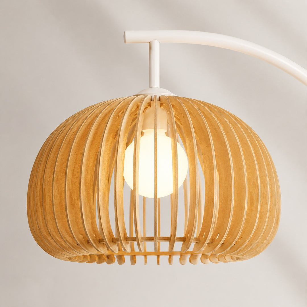 Modern Arc Floor Lamp with Adjustable LED Lighting and Tiered Metal Shelves