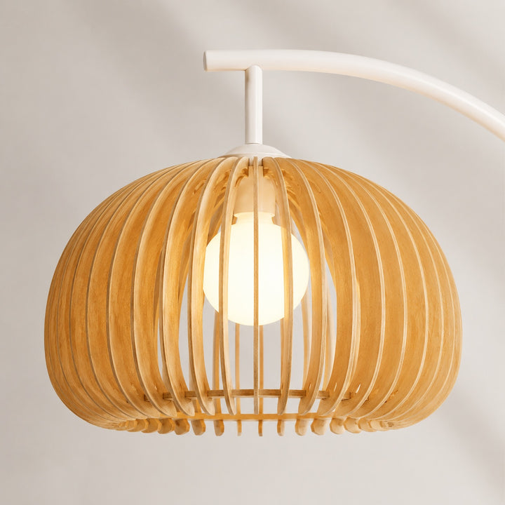 Modern Arc Floor Lamp with Adjustable LED Lighting and Tiered Metal Shelves