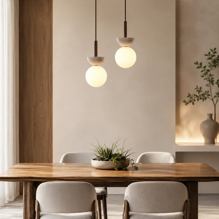 Nordic Pendant Lamp Round Design LED Travertine Stone Compact Ceiling Light