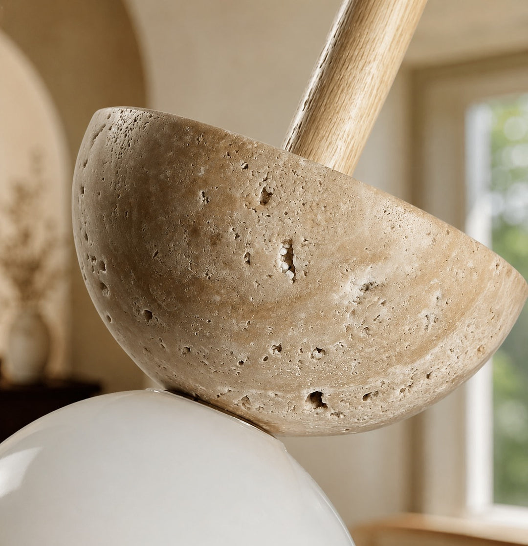 Nordic Pendant Lamp Round Design LED Travertine Stone Compact Ceiling Light