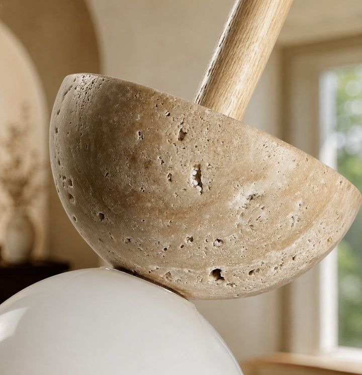 Nordic Pendant Lamp Round Design LED Travertine Stone Compact Ceiling Light
