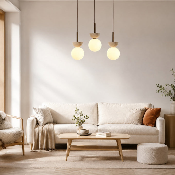 Nordic Pendant Lamp Round Design LED Travertine Stone Compact Ceiling Light