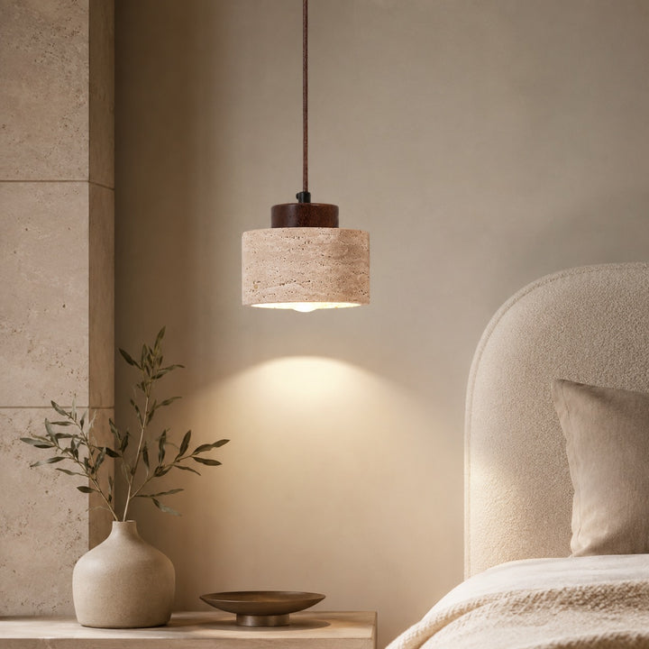 Nordic Minimalist Pendant Lamp Natural Travertine Stone Cord Mounted Elegant Lighting