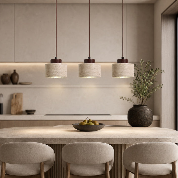 Nordic Minimalist Pendant Lamp Natural Travertine Stone Cord Mounted Elegant Lighting