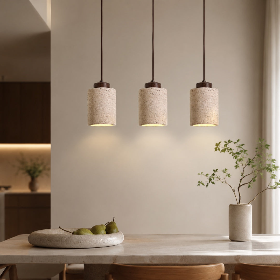 Nordic Minimalist Pendant Lamp Natural Travertine Stone Cord Mounted Elegant Lighting