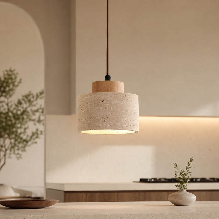 Nordic Minimalist Pendant Lamp Natural Travertine Stone Cord Mounted Elegant Lighting