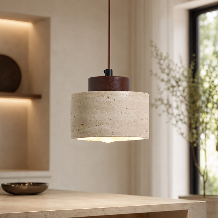 Nordic Minimalist Pendant Lamp Natural Travertine Stone Cord Mounted Elegant Lighting
