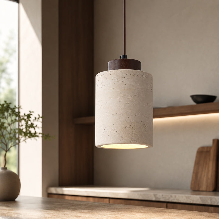 Nordic Minimalist Pendant Lamp Natural Travertine Stone Cord Mounted Elegant Lighting