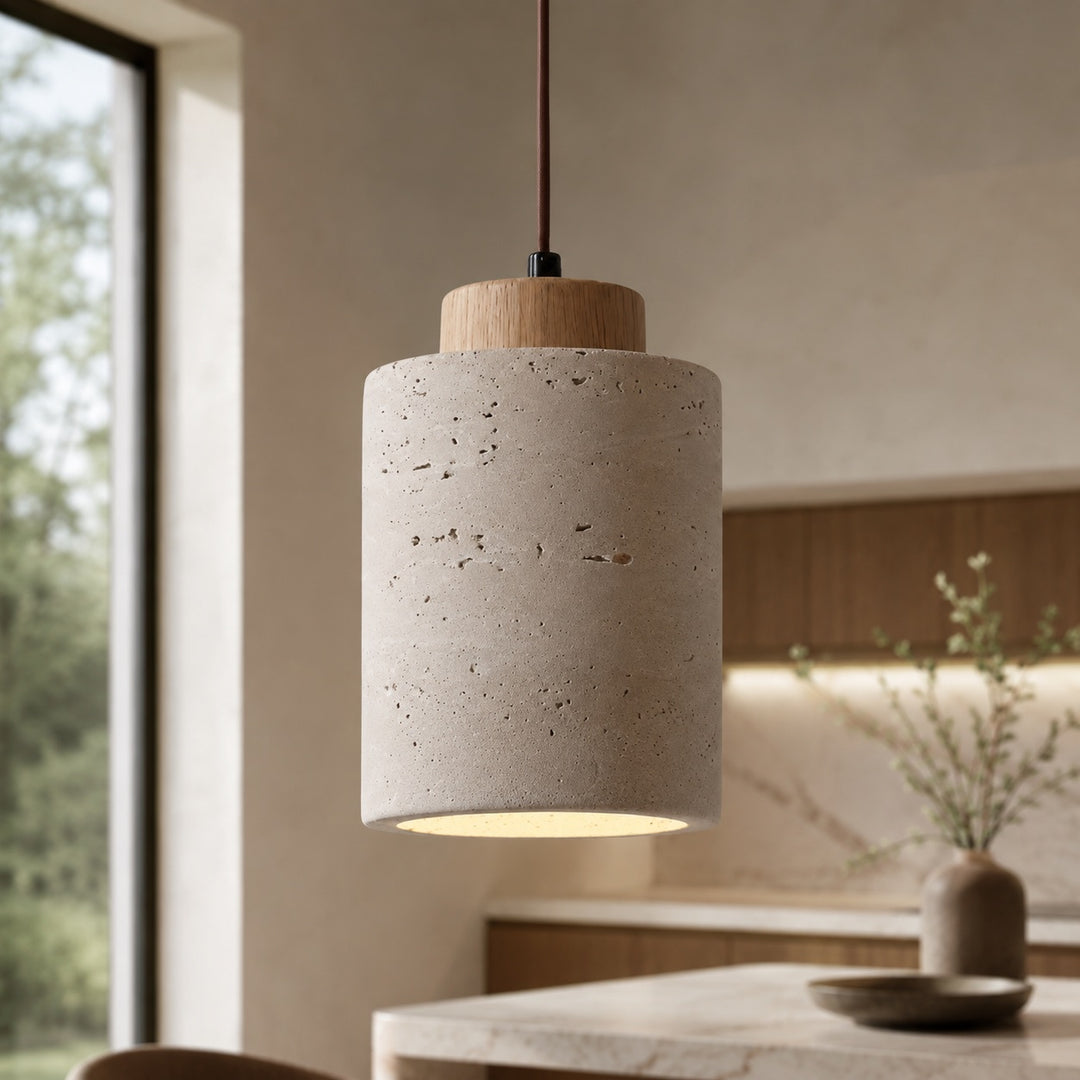 Nordic Minimalist Pendant Lamp Natural Travertine Stone Cord Mounted Elegant Lighting