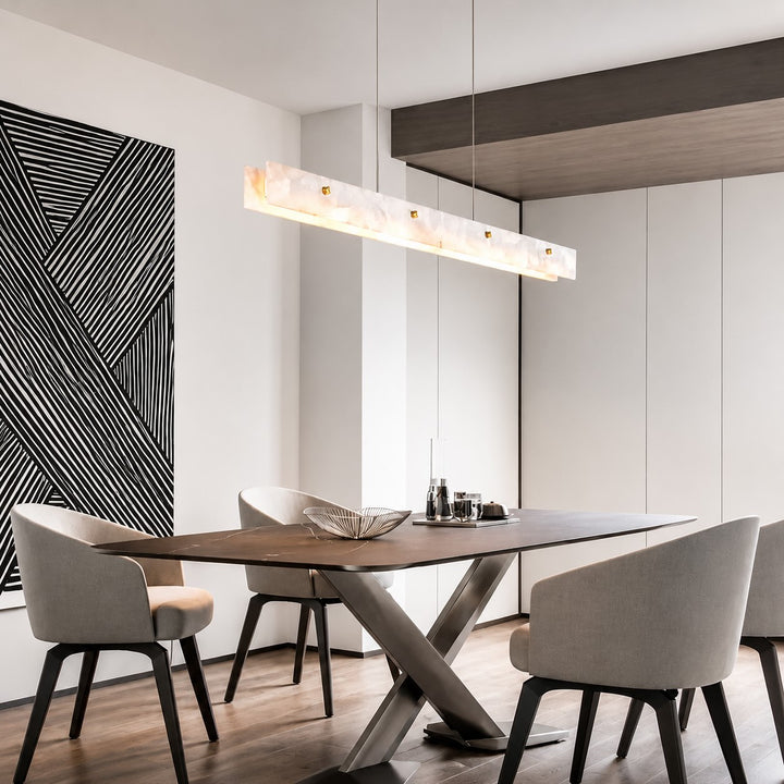 Modern Pendant Light Adjustable Suspension Marble and Steel LED Lighting for Dining Room Kitchen
