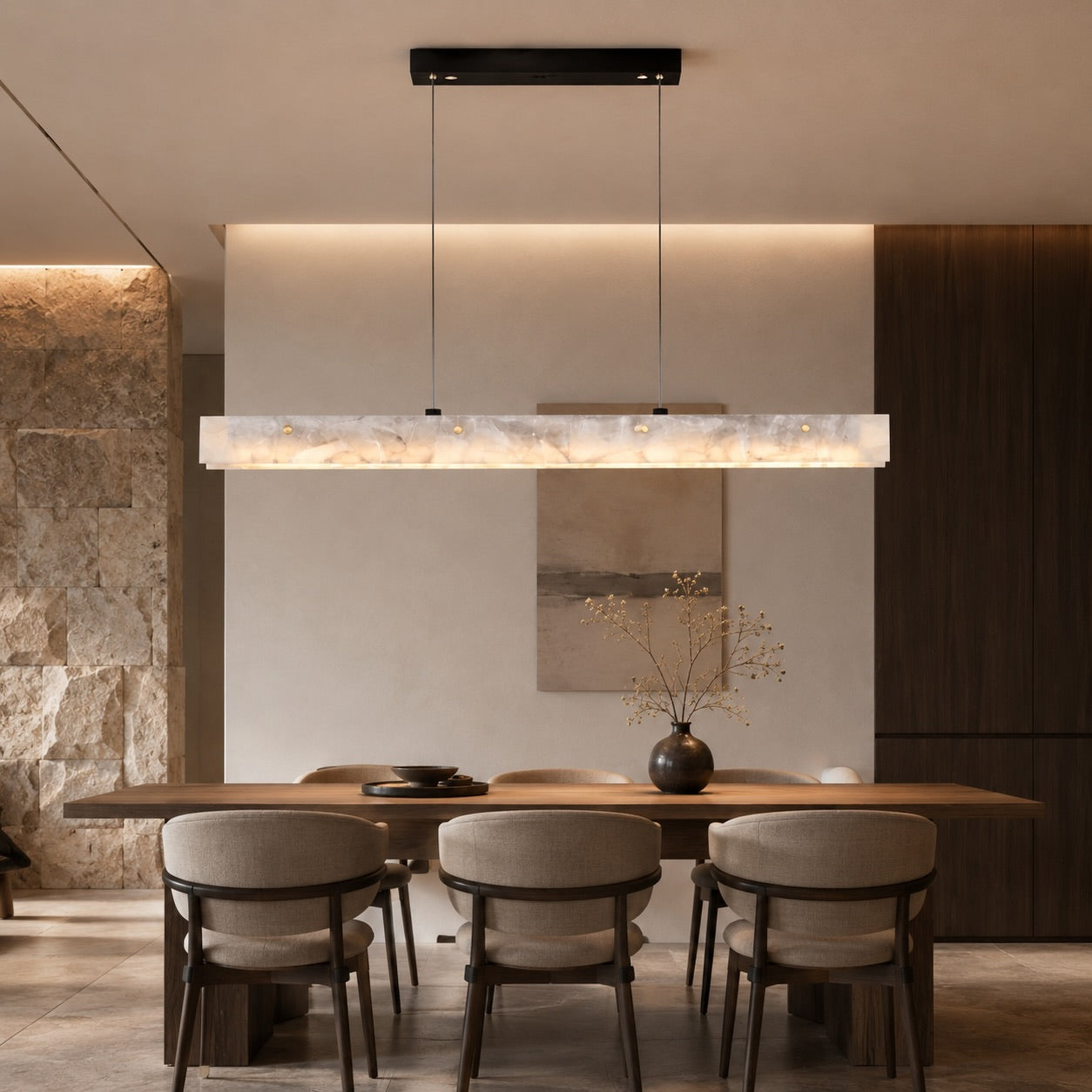 Modern Pendant Light Adjustable Suspension Marble and Steel LED Lighting for Kitchen Island