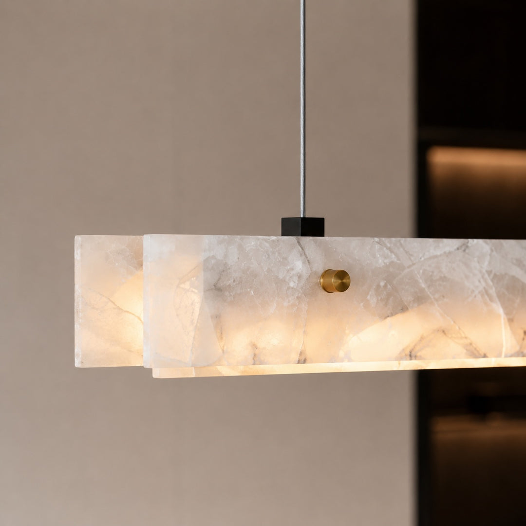 Modern Pendant Light Adjustable Suspension Marble and Steel LED Lighting for Dining Room Kitchen
