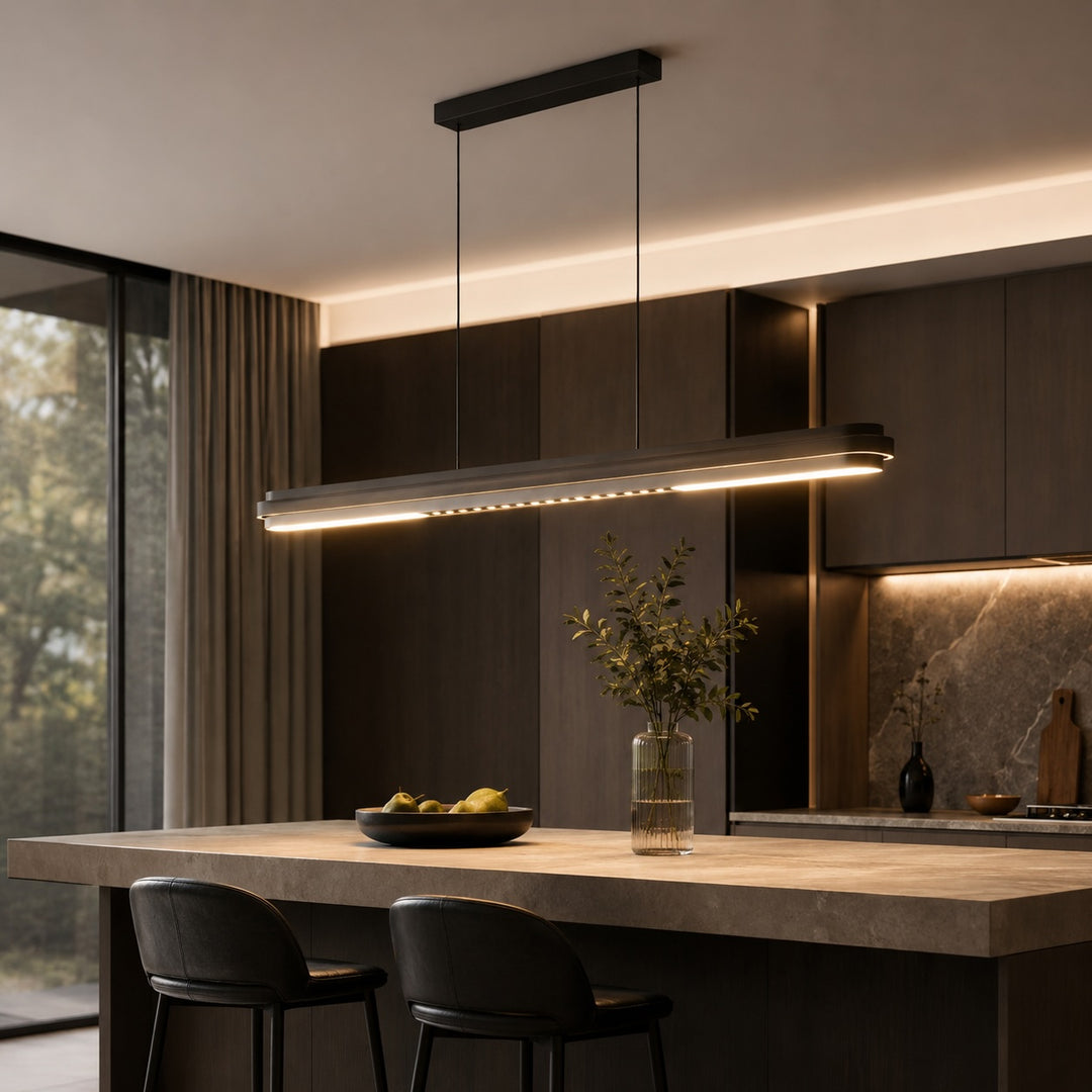 Modern Linear Pendant Lamp Adjustable Length Metal LED Light Dimmable for Dining Room Living Space