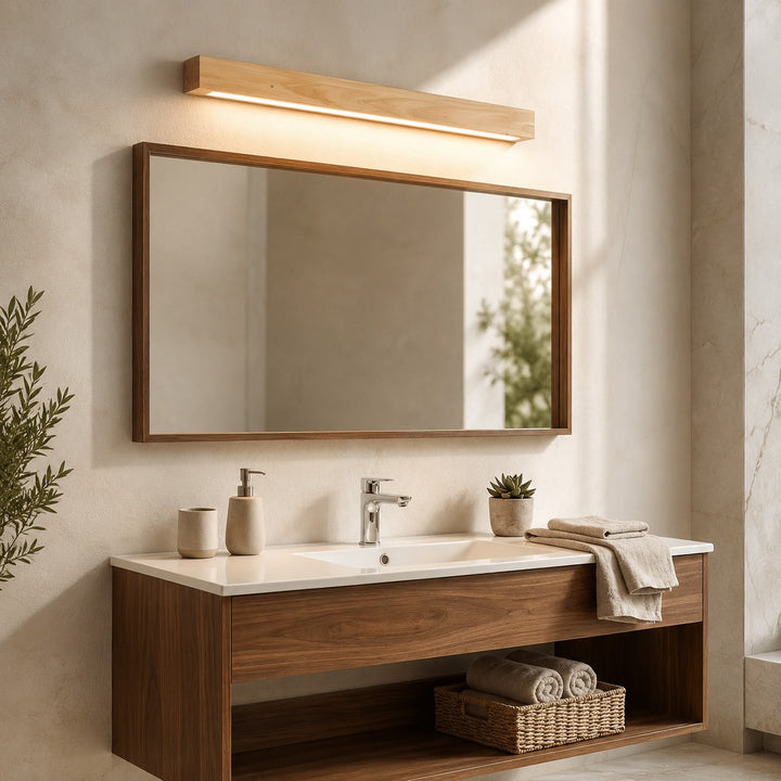 Modern Linear Wall Light Wood Flush Mount LED Fixture with Adjustable Brightness