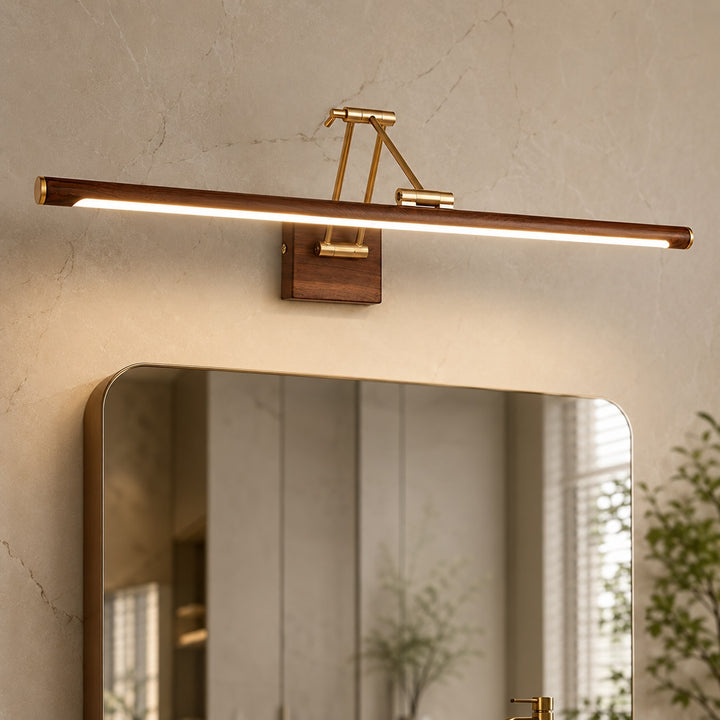 Walnut Linear Wall Light Adjustable LED Brass Fixture for Modern Indoor Spaces