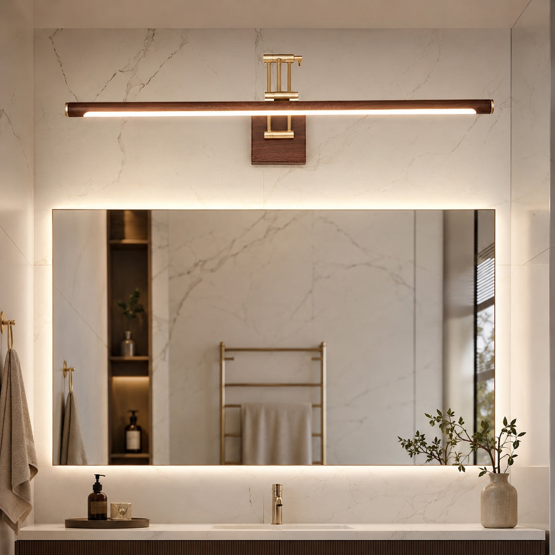 Walnut Linear Wall Light Adjustable LED Brass Fixture for Modern Indoor Spaces
